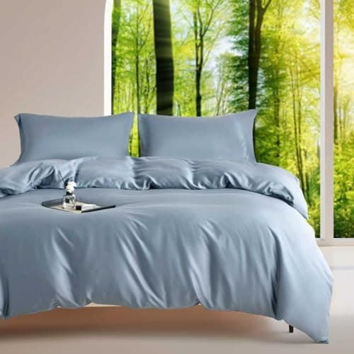 DCSKY Twin Size Duvet Cover Set 2-Piece - 100% Lyocell Tencel Bedding Set, Silky Smooth & Hypoallergenic, Temperature Regulating for Hot Sleepers (Denim Blue, 68x90 Inches) - Image 1