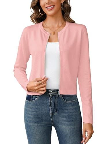 Totatuit Long Sleeve Zipper Up Sweatshirts for Women Lightweight Zip Front Cardigan Fashion Loose Knitted Sweater with Zipper Comfortable Fall Tops Casual Jacket for Travel Pink - Image 1