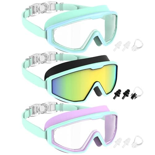 NSSIW Swim Goggles Swimming Kids-Goggles: Anti Fog No Leak with Nose Clip Earplugs for Girls Boys Youth 6-14 3 Pack - Image 1