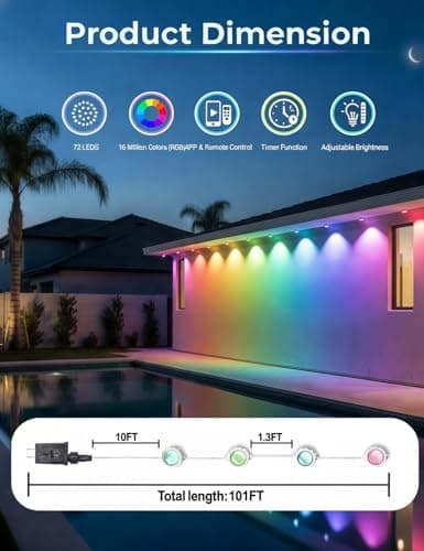 LightSeek Permanent Outdoor Lights, 101FT RGB Christmas Lights with 72 LED, 213 Scene Modes Smart Eaves & In-Ground Lighting for Holiday, Party, Daily, Outdoor Decor, App & Remote Control - Thumbnail 5