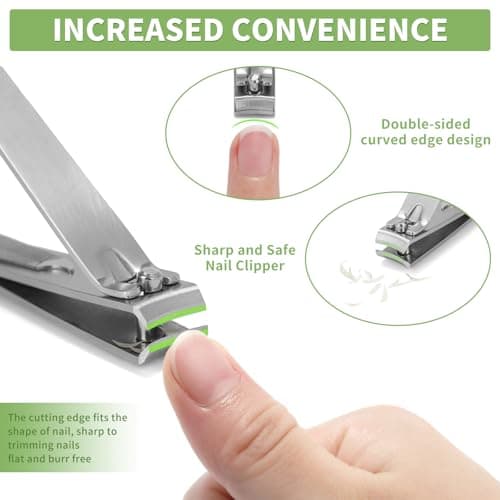 Mia Klein Premium Nail Clippers Set | Stainless Steel with Built-in File | 3.1" Toenail & 2.2" Fingernail Clippers for Men & Women | Curved Blades for Precision Cutting & Easy Grip (Silver) - Thumbnail 2