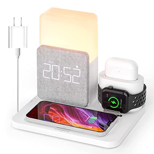 Wireless Charging Station, iPhone 3 in 1 Fast 15W Wireless Charger with Alarm Clock and Night Light, Charging Dock for iPhone 12/13/14/15/16/17 Pro/Pro Max, Samsung, AirPods - Thumbnail 4