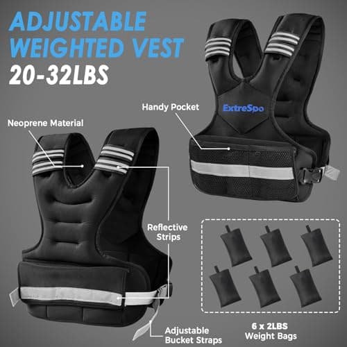 ExtreSpo Adjustable Weighted Vest for Women and Men, 20-32lb Weight Vest with 6 Ironsand Weights, Body Weight Vest Exercise Set with Reflective Strip for Strength Training and Workout - Thumbnail 2