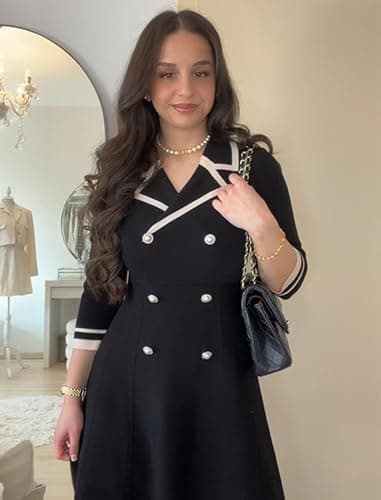 GOELIA Mini Sweater Dress for Women, Button up 3/4 Sleeve Knit Dresses for Teacher Work Business Black - Thumbnail 6