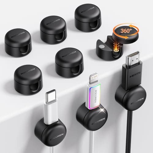 Rocoren 9 Pack Cable Clips [Upgraded], Magnetic 360° Rotatable Cord Holder, Adhesive Cable Management Organizer, Wire Keeper for Nightstand Desk Car Home Office Accessories - Image 1