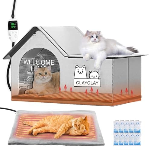 Sturdy Heated Cat House for Winter, Waterproof Insulated Outdoor Cat House with Heating Pad,Weatherproof Warm Feral Cats Shelter for Multiple Cats,Suitable for All Seasons((21"D x 15"W x 17"H) - Image 1