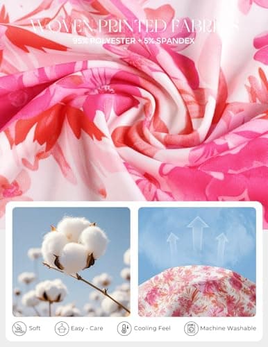 GRACE KARIN Womens Summer Casual Dress Floral Spaghetti Strap Midi Dresses Beach Vacation Sundresses Floral White Pink M - Thumbnail 5