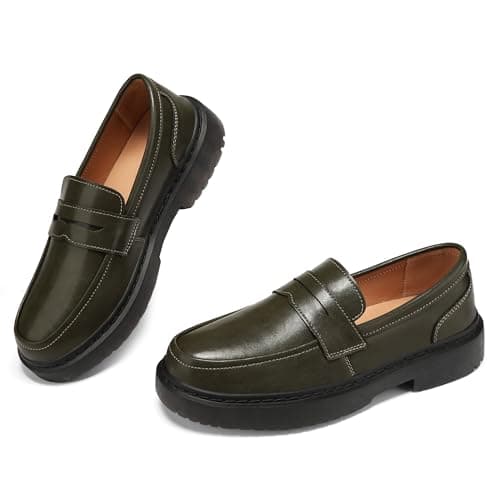 BEAUSEEN Women's Penny Loafers Slip On Comfortable & Lightweight Driving Moccasins Casual Office Work Flats Cute Business Dress Shoes, Olive, 7 US - Image 1