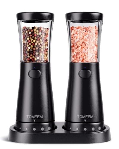 Electric Salt and Pepper Grinder Set with Storage Base, Stainless Steel Rechargeable Salt and Pepper Grinder Set with 4.5 oz Large Capacity, 1.8" Wide Mouth, Adjustable Coarseness, Ideal for Kitchen - Image 1