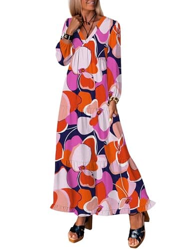 ANRABESS Womens Long Sleeve Boho Maxi Dress 2026 Fall V Neck Floral Striped Casual Loose Fit Beach Vacation Dresses Print Floral Butterfly Small - Image 1