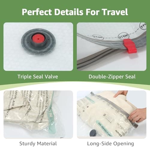 Vacuum Bags for Travel with Rechargeable air Pump, 9 Packs of 3 Sizes Vacuum Seal Bags for Clothing (9 Combo Set) - Thumbnail 5