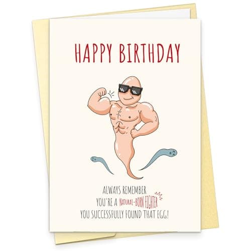 KKJAYO Sperm Funny Birthday Card for Men Women, You're Natural-Born Fighter Inappropriate Birthday Card for adults, Gag Birthday Gift for Husband, Brother, Sibling, Close Friends, Coworkers - Image 1