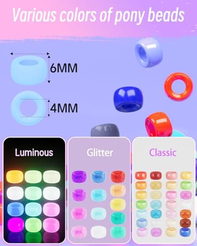 BestNow Pony Beads 2600+pcs 50+ Colors Plastic Beads for Kandi Bracelets Making Hair for Braids Colored for DIY Craft Jewelry Bracelets Making Hair Braiding Keychains - Thumbnail 3