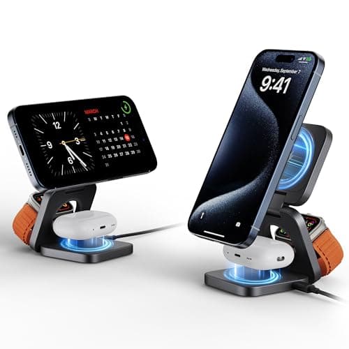 3-in-1 Wireless Charger Stand, LULULOOK 15W Magnetic Charger Wireless Fast Charging Station for iPhone 16/15/14 Series, Aluminum 5W Charger for Apple Watch, AirPods, USB-C Charging Cable Included - Image 1