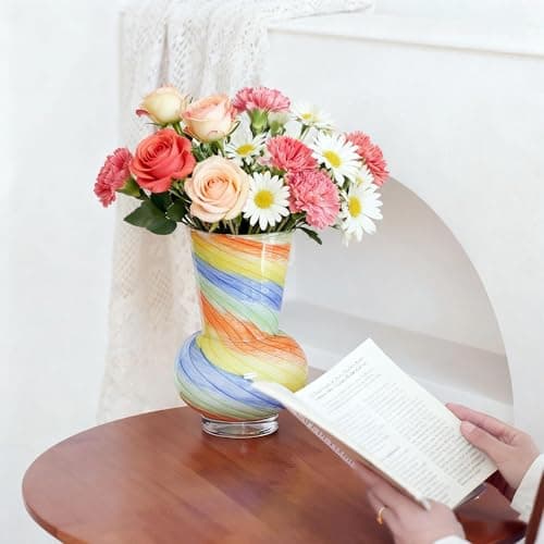 9.8" Hand Blown Glass Bubble Vases for Flowers, Large Decorative Vases for Home Decor Tables Centerpieces, for Women (Wide Mouth) - Thumbnail 4