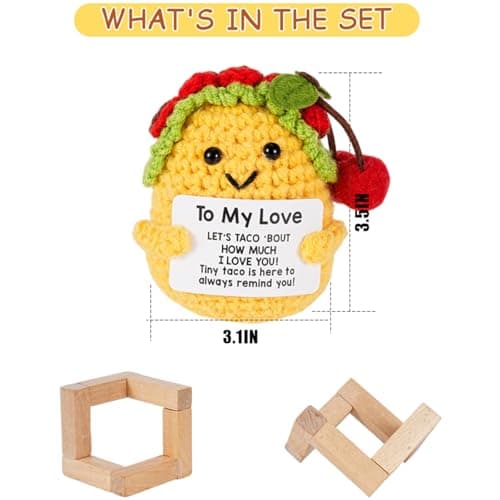 Gifts for Her/Him, Positive Crochet Animals Birthday Gifts for Women Men Includes Motivational Cards and a Wooden Base Cute Small Gift for Son Mom Dad Daughter Sister Friend Coworkers - Thumbnail 2