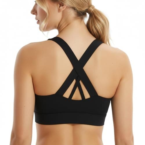 newlashua High Support Sports Bras for Women - High Impact Zip Front Sports Bra Padded Strappy Back Workout Bra XXL Black - Image 1