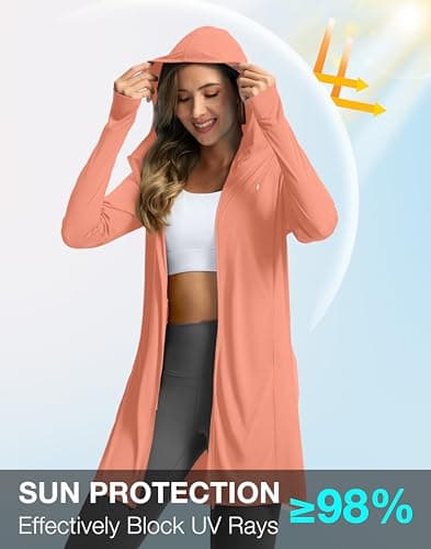 Soothfeel Women's UPF 50+ Swim Cover Up Sun Protection Hoodie SPF Lightweight Jacket Long Sleeve Beach Cover Ups for Women (Coral Pink,XL) - Thumbnail 4