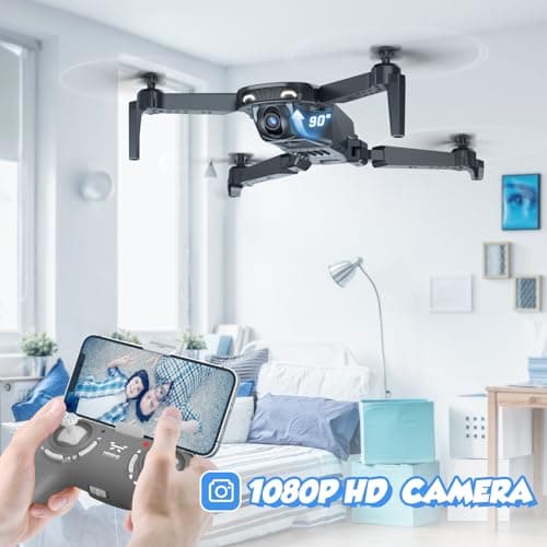 Drone with Camera for Kids Adults Beginners - 1080P HD RC Quadcopter with One Key Start/Land, Altitude Hold, Gravity Control, 2 Batteries, Cool Toys Gifts for Boys Girls, Black - Thumbnail 2