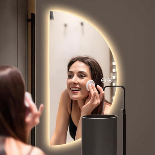 YUDACHU 36"x18" Smart LED Mirror for Bathroom, Half Moon Mirror, Anti-Fog & Stepless Dimming, 3-Color Backlit Vanity Mirror with Lights, Wall Mounted for Small Space - Image 1