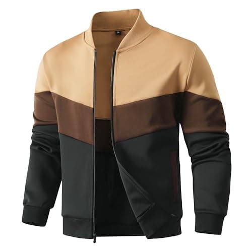 HYPESTFIT Mens Lightweight Jacket Casual Bomber Jacket Color Block Varsity Coat - Image 1