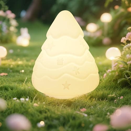 loatme Night Light for Kids, Rechargeable Dimmable Silicone LED Nightlight with 7 Colors, Baby Nursery Night Lamp, Touch Squishy Lamp, Cute Gifts for Girls, Boys, Toddler Room Decor, Christmas Tree - Image 1