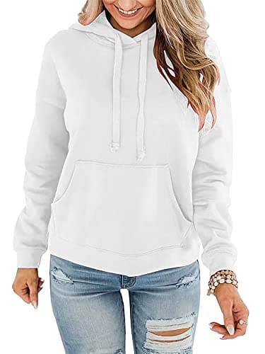 STOLKISS White Hoodies Pullover Casual Loose Fit Long Sleeve Sweatshirt Hoodies Drawstring Design Thin Hoody with Pockets - Image 1