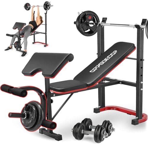 OPPSDECOR Weight Bench Set with Squat Rack, Leg Extension & Preacher Curl Pad, 660LBS Full Body Home Gym Bench Press for Beginners, Women & Teens - Image 1