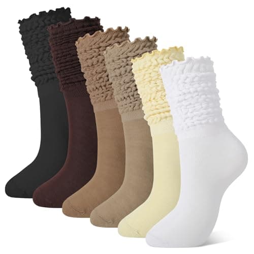Jspupifip Ruffle Slouch Socks for Women, 6 Pairs Breathable Stacked Scrunchy Socks Extra Long Knit Knee High Thick Scrunch Sock, Halloween Christmas Carnival Gifts for Girls - Image 1
