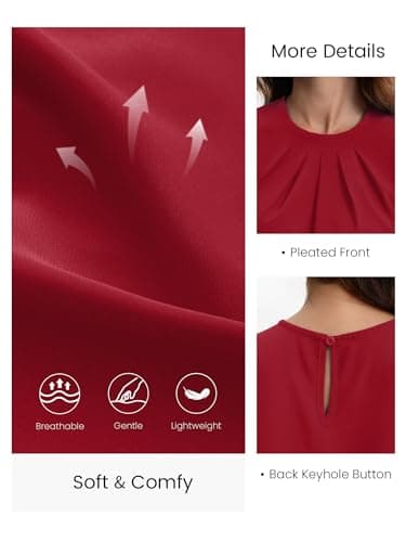 Funlingo Womens Summer Tops 2026 Dressy Casual Short Cap Sleeve Shirts Crew Neck Office Work Blouses Business Formal Outfits Red M - Thumbnail 6