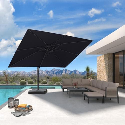 PURPLE LEAF 9' X 11.5' Patio Cantilever Umbrella Outdoor Rectangle Adjustable Offset Umbrellas with 360-degree Rotation and 8 Heavy Duty Metal Ribs for Garden Deck Pool Navy Blue - Image 1
