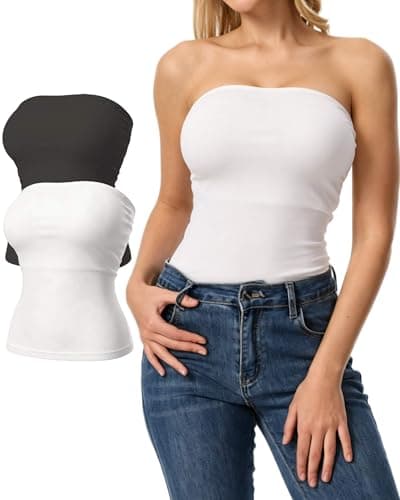 Womens Ribbed Tube Tops 2 Pack Strapless Bandeau Basic Crop Tops Backless Sleeveless Double Lined Y2K Tank - Image 1