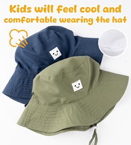 Baby Sun Hat Toddler Bucket Hats UPF 50+ Kids Summer Sun Protection Beach Hat for Boys Girls (US, Age, 2 Years, 7 Years, Green+Blue) - Thumbnail 3