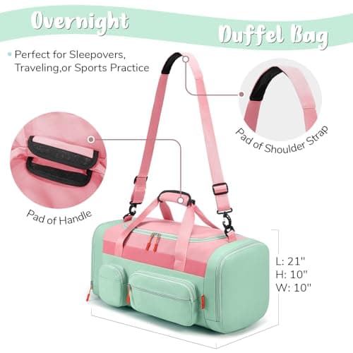 WOOMADA Kids Travel Bag with Shoe & Wet Pockets, Carry On Duffle Bag for Overnight Trips, Sports, School(pink) - Thumbnail 2