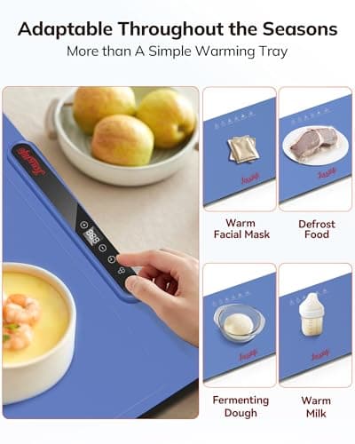 Laudlife Electric Warming Mat for Food, Roll-Up Silicone Heating Pad with 7 Adjustable Tempmaster Levels, Foldable Warming Tray for Countertop,Buffet Party, Kitchen & Home, Child Lock, Dark Bule - Thumbnail 5