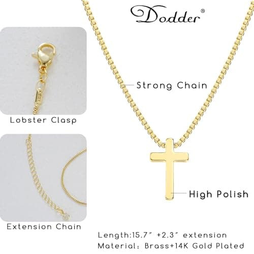 Gold Cross Necklace for Women, Trendy 14K Gold Plated Charm Box Chain Choker Dainty, Christian Religious Faith Small Cross Pendant Necklace Non Tarnish - Thumbnail 6