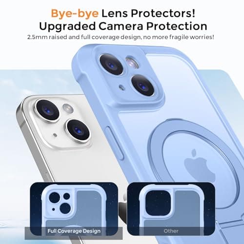 MOCCA Design for iPhone 15 Case with Magnetic Invisible Stand [Full Camera Protection] [Compatible with Magsafe] Military Drop Shockproof Translucent Matte Phone Case Cover 6.1",Light Blue - Thumbnail 6
