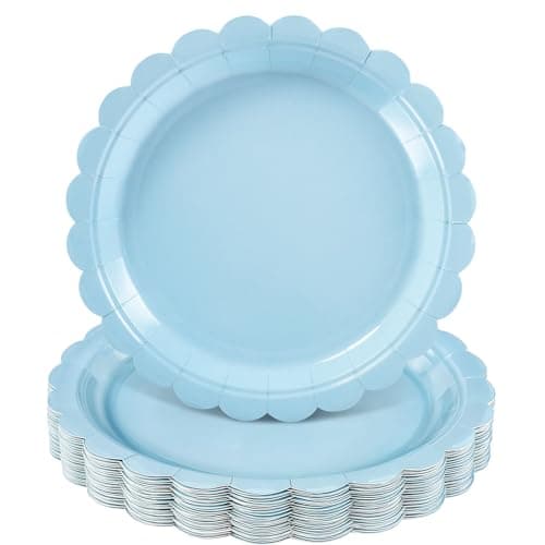 NatNarr 30 Pcs Light Blue Plates, Boy Baby Shower Decorations 9 Inch Scalloped Baby Blue Dessert Party Plate Cute Paper Plate for Easter Party, Birthday, Wedding, Bridal Shower - Image 1