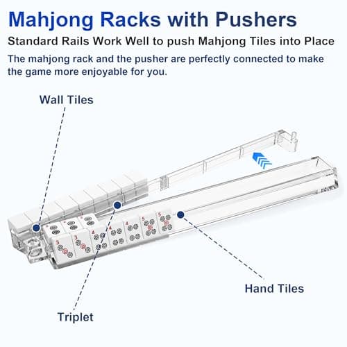 American Mahjong Racks with Pushers Complete Accessories Set, 4 Clear Acrylic Mahjong Racks, 4 Card Sleeves, 3 Large 19.6mm Dice, 420D Waterproof Storage Bag, Mahjong Accessories for American Mahjong - Thumbnail 5