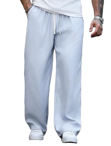 ZAFUL Mens Baggy Track Pants Parachute Color Block Side Stripes Slit Y2k Wide Leg Drawstring Pockets Casual Trousers (2-Blue, L) - Image 1