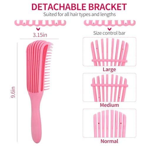 UREELIN Detangler Brush Set for 3a,4c,Wig/Thick/Wavy/Curly/Wet Slick Back Hair Brushes,Rat Tail Combs,8-Row,Edge Brush,For braiding,teasing,parting,styling,kids,girls,women(Pink) - Thumbnail 3