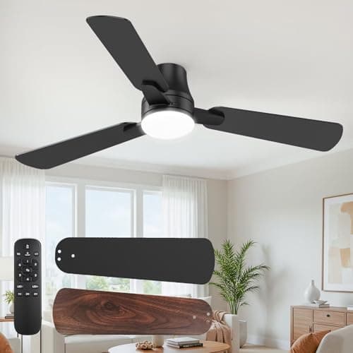 OSTIVE Ceiling Fans with Lights and Remote: 42 Inch Modern Ceiling Fan, Low Profile Flush Mount, Quiet Reversible DC Motor & 3CCT Dimmable LED for Bedroom Living Room Kitchen Indoor Outdoor (Black) - Image 1