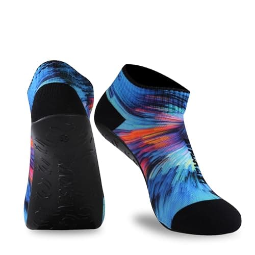 RANDY SUN Unisex Quick-Dry Sand Not Waterproof Socks, Barefoot Beach Pool Durable Antiwear Shoes for Surf Swim Yoga Water Sport Protect Against Sunburn (1 Pair Blue Printed Low Cut Size 25) - Image 1
