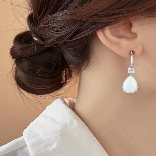 Teardrop Dangle Drop Earrings -925 Sterling Silver Birthstone Earring Jewelry Birthday Gifts for Women,Girlfriend,Wife,Mom - Graduation, Friendship,Birthday, Anniversary (10 - Opal) - Thumbnail 4