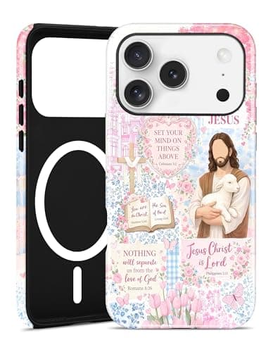 Aitipy Compatible with MagSafe Christian Collage Case for iPhone 17 Pro, Cute Magnetic Aesthetic Blue Pink Jesus Soft TPU and Hard PC Shockproof Protective Phone Cover for Women Girls - Image 1