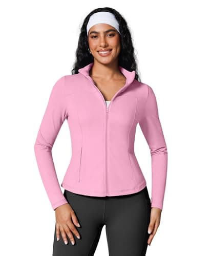 BRXL Womens Workout Zip Up Jackets Athletic Workout Jacket Slim Fit Yoga Jackets Pink Full Zip Jacket Pink L - Image 1