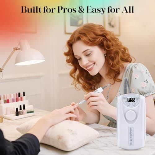 Professional Nail Drill Electric File:COYZU 35000RPM Portable Cordless Nail Drill Machine with Bits, Rechargeable E File for Acrylic & Gel Nails, Manicure & Pedicure Tech Tool for Home Salon, White - Thumbnail 5