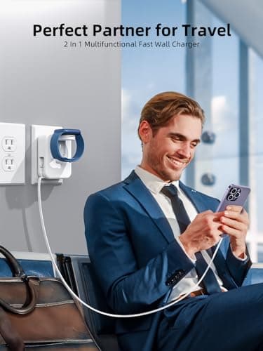 AFLYDOG for Apple Watch Charger Block, 2 in 1 Wall Charger with Built-in Retractable Charging Cable, Travel Foldable Plug Power Adapter Compatible with iPhone iWatch (White) - Thumbnail 4