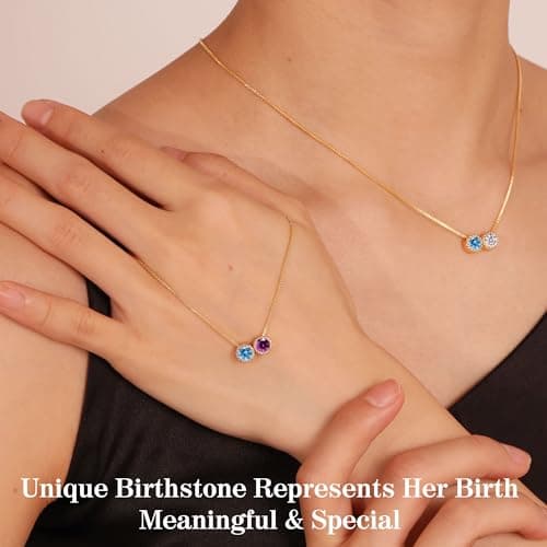 Sistble September Birthday Gifts for Women, Sapphire Necklace April Crystal Necklaces 2 Birthstone Jewelry Daughter Mom Wife Birthday Gift Ideas - Thumbnail 4