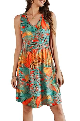 RUMIA V Neck Summer Casual Dresses for Women- Womens Sleeveless Tank Sundress with Pockets Vacation - Thumbnail 3